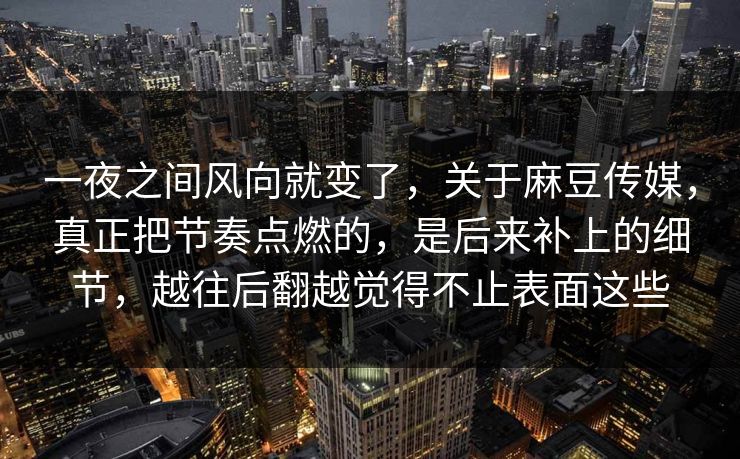 一夜之间风向就变了,关于麻豆传媒,真正把节奏点燃的,是后来补上的细节,越往后翻越觉得不止表面这些 第1张 一夜之间风向就变了,关于麻豆传媒,真正把节奏点燃的,是后来补上的细节,越往后翻越觉得不止表面这些 第1张
